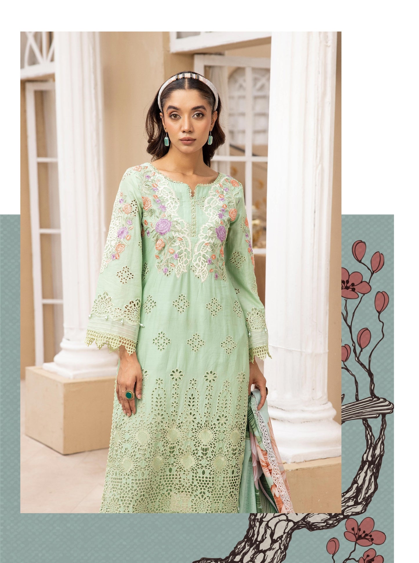 SIMRANS ‘AAFREEN’ | EMBROIDERED COTTON CHIKENKARI READYMADE TRADITIONAL WOMENSWEAR 134