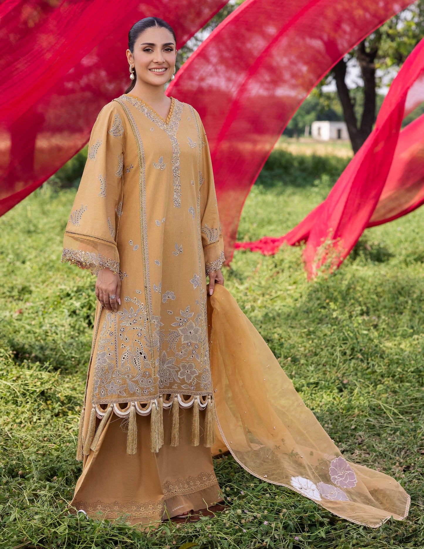 SIMRANS Heer premium 3 piece mummy & me Ledies Mustar medium Eid outfit