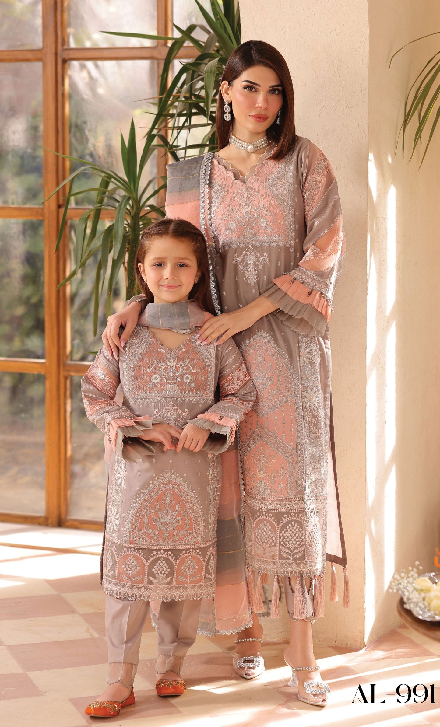 SIMRANS Lamhey Eid collection 3 piece chikan kari embroidered readymade suit Mummy & Me - 3404 - S&S