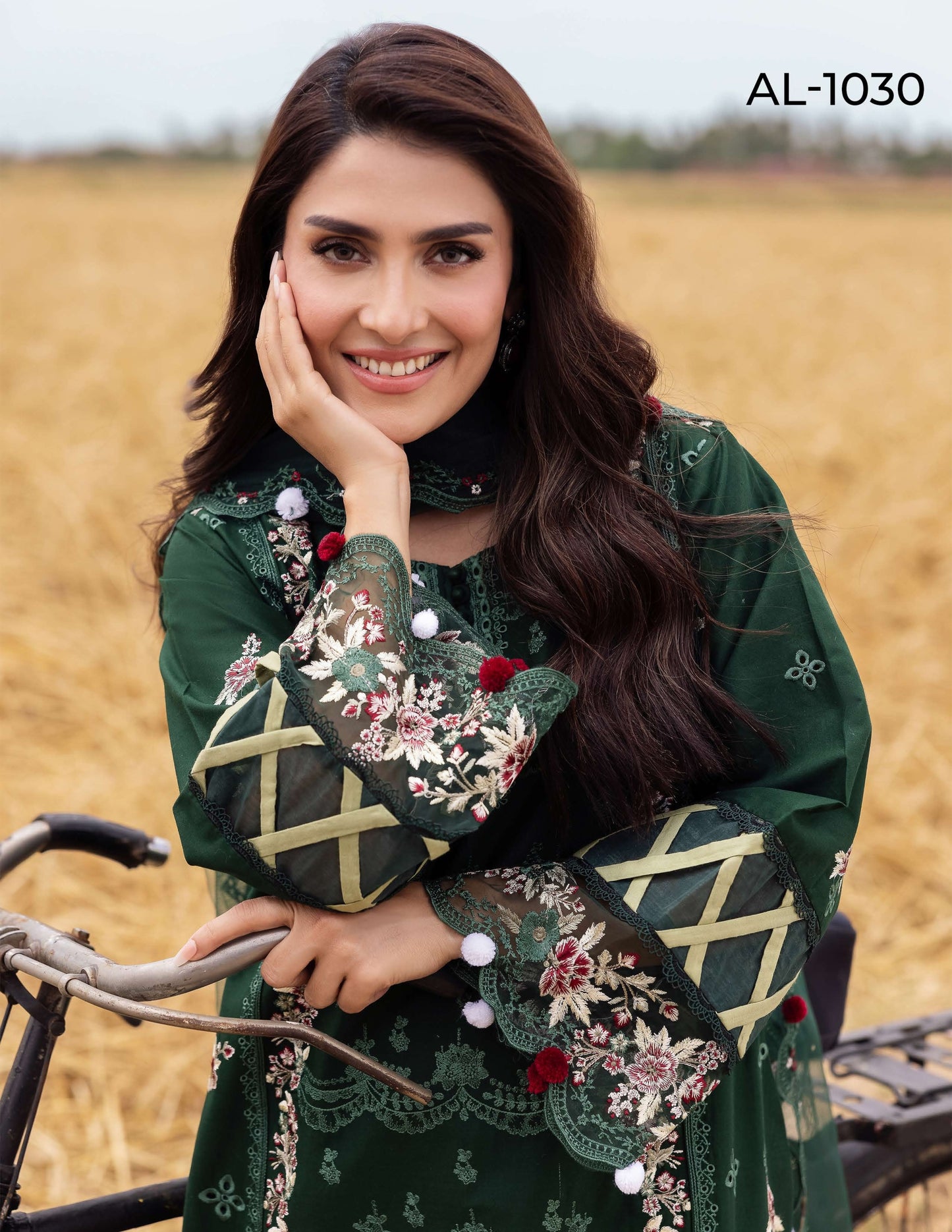 SIMRANS Heer premium 3 piece mummy & me Girls DGreen medium Eid outfit