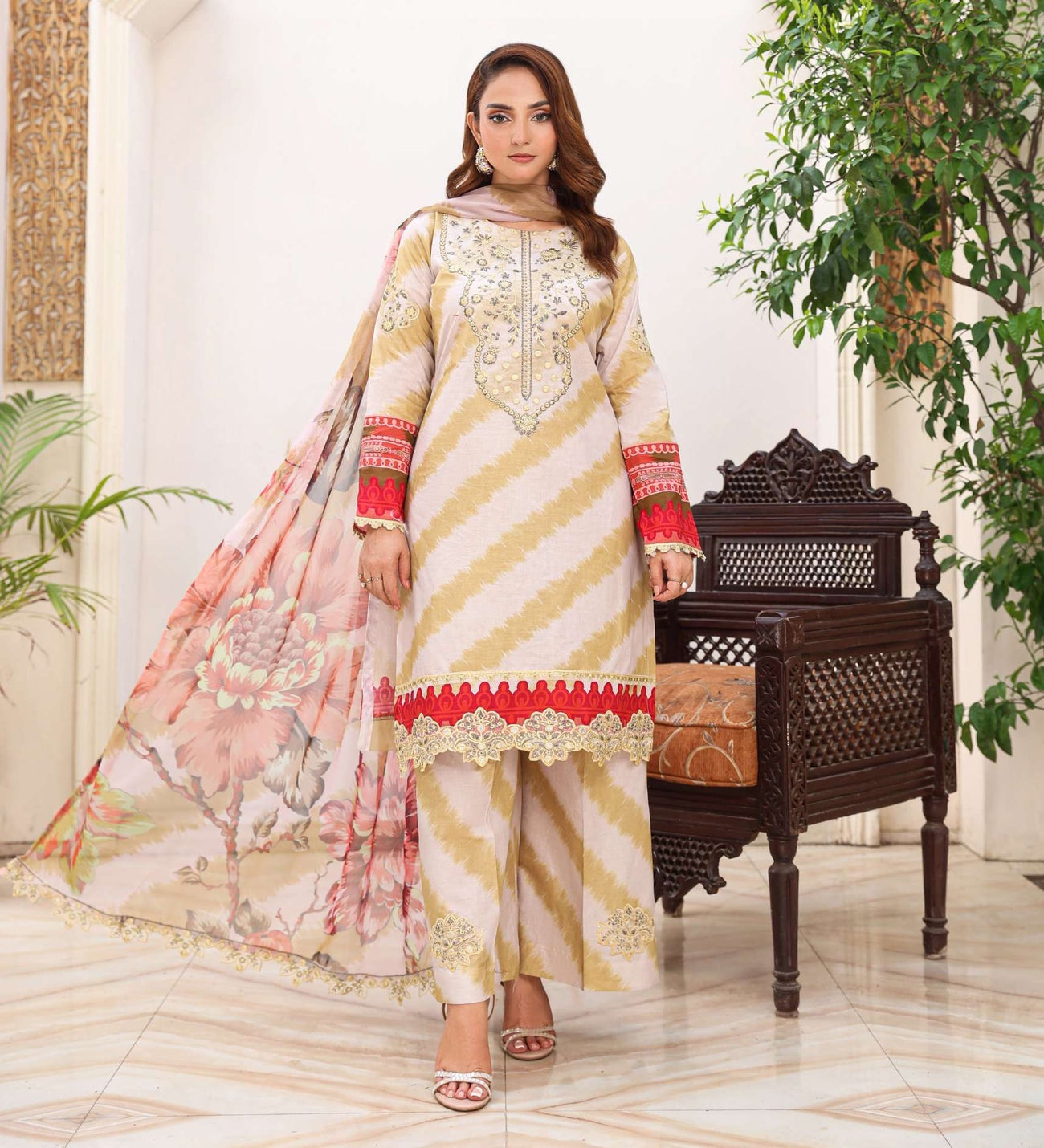 SIMRANS Mehrunisa premium 3 piece mummy & me Ladies CREAM outfit BK18