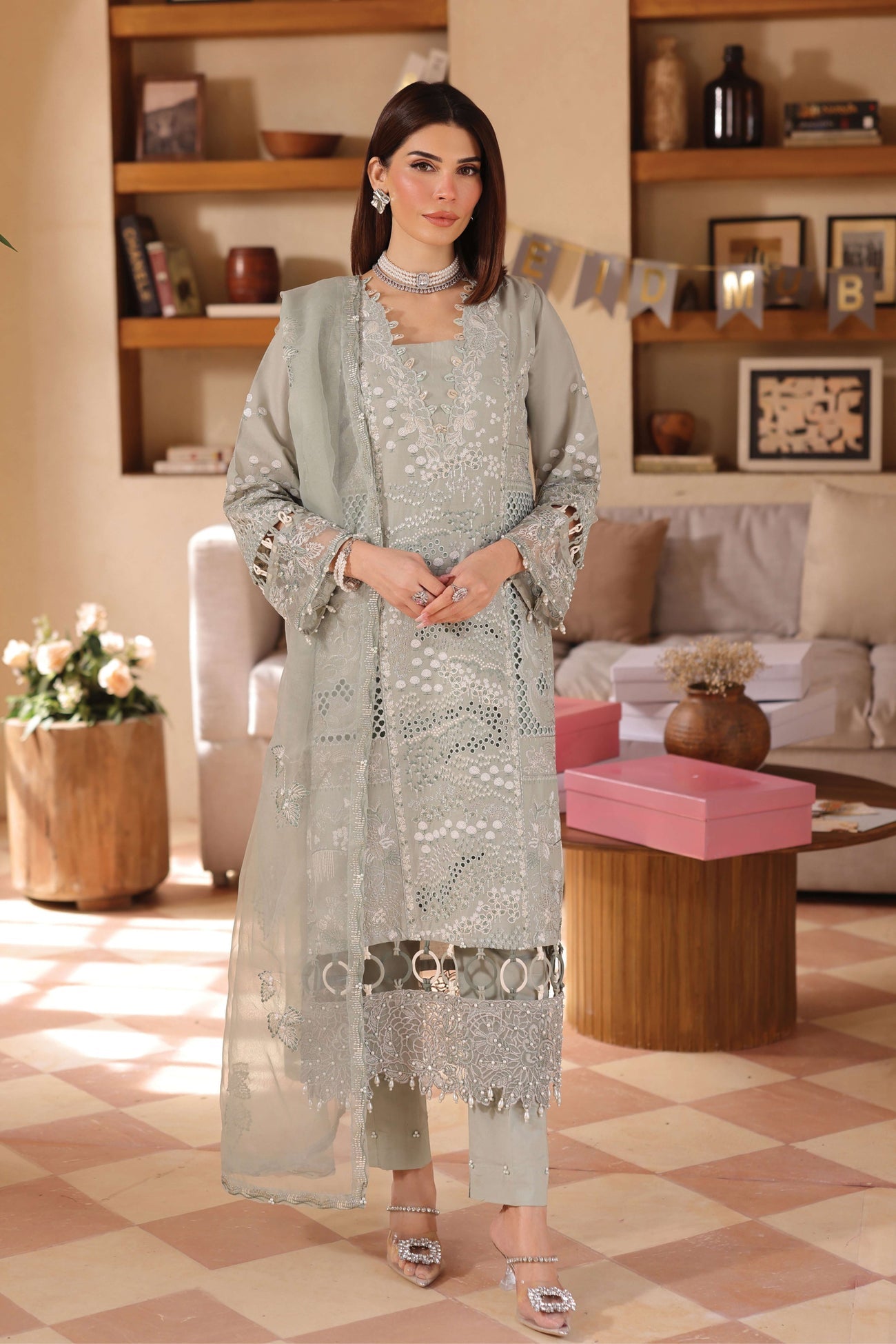 SIMRANS LAMHEY EID COLLECTION 3 PIECE CHIKAN KARI EMBROIDERED READYMADE SUIT MUMMY & ME - 3406 - S&S
