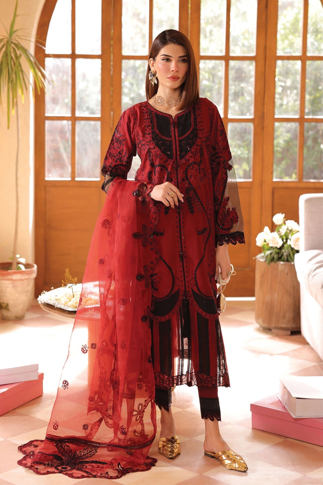 SIMRANS LAMHEY EID COLLECTION 3 PIECE CHIKAN KARI EMBROIDERED READYMADE SUIT MUMMY & ME - 3405 - S&S