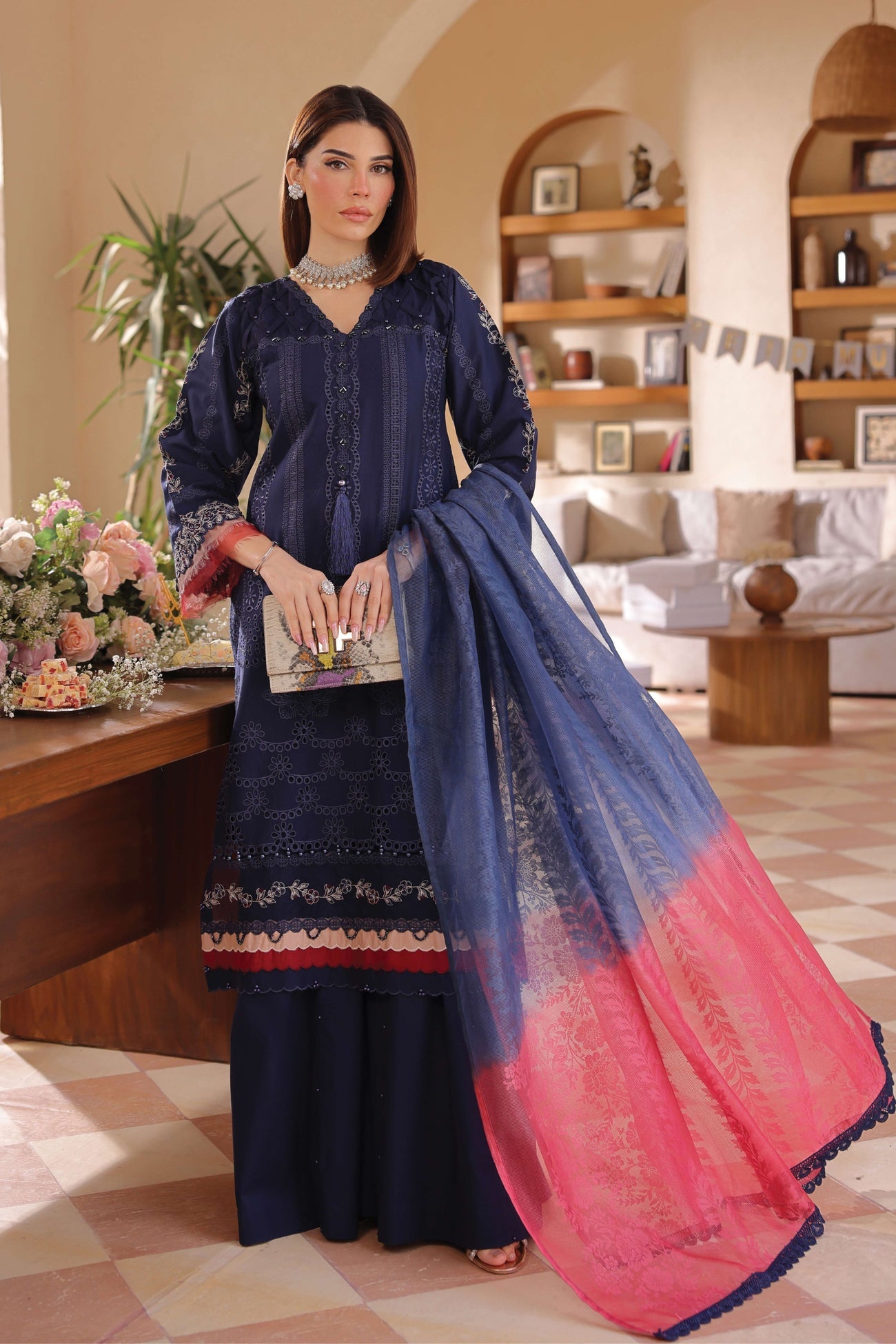 SIMRANS LAMHEY EID COLLECTION 3 PIECE CHIKAN KARI EMBROIDERED READYMADE SUIT MUMMY & ME - 3403 - S&S