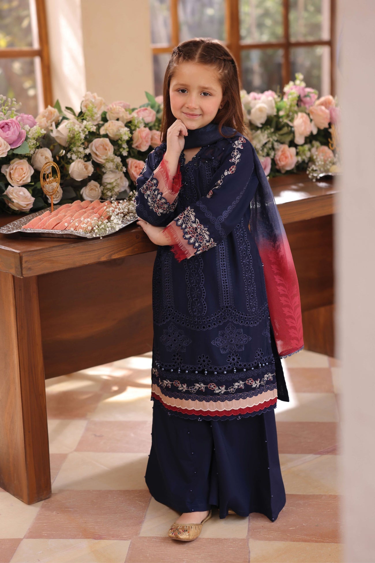 SIMRANS LAMHEY EID COLLECTION 3 PIECE CHIKAN KARI EMBROIDERED READYMADE SUIT MUMMY & ME - 3403 - S&S