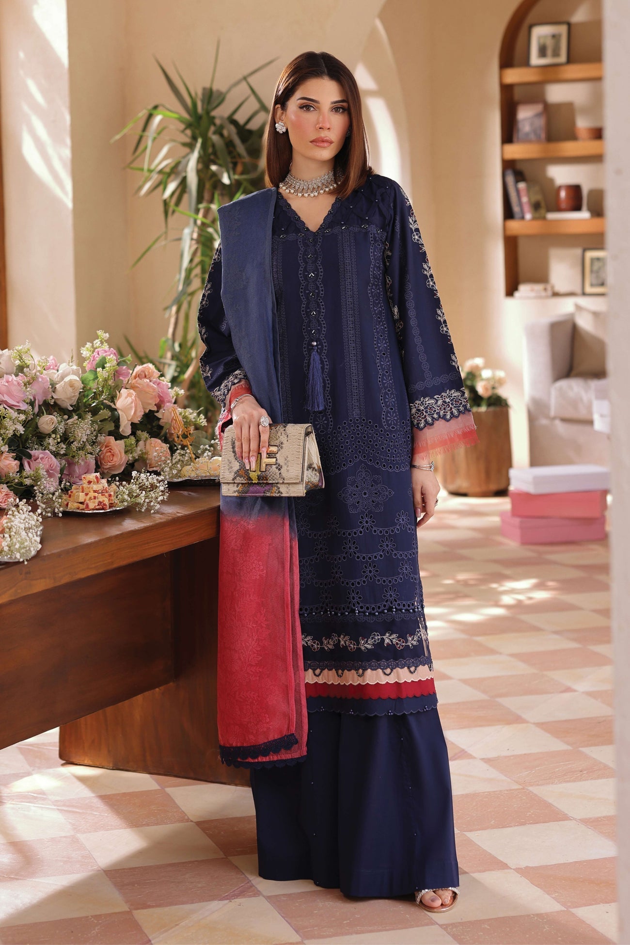 SIMRANS LAMHEY EID COLLECTION 3 PIECE CHIKAN KARI EMBROIDERED READYMADE SUIT MUMMY & ME - 3403 - S&S