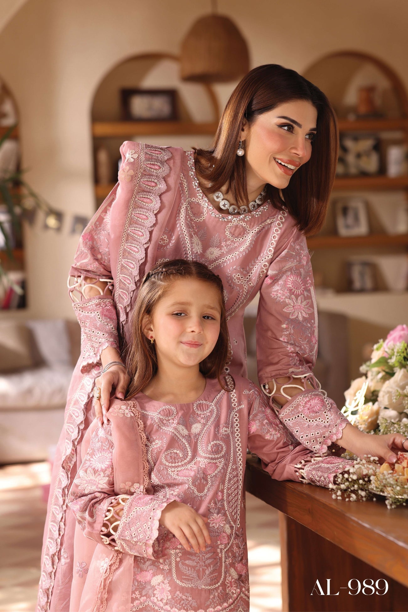 SIMRANS LAMHEY EID COLLECTION 3 PIECE CHIKAN KARI EMBROIDERED READYMADE SUIT MUMMY & ME - 3402 - S&S