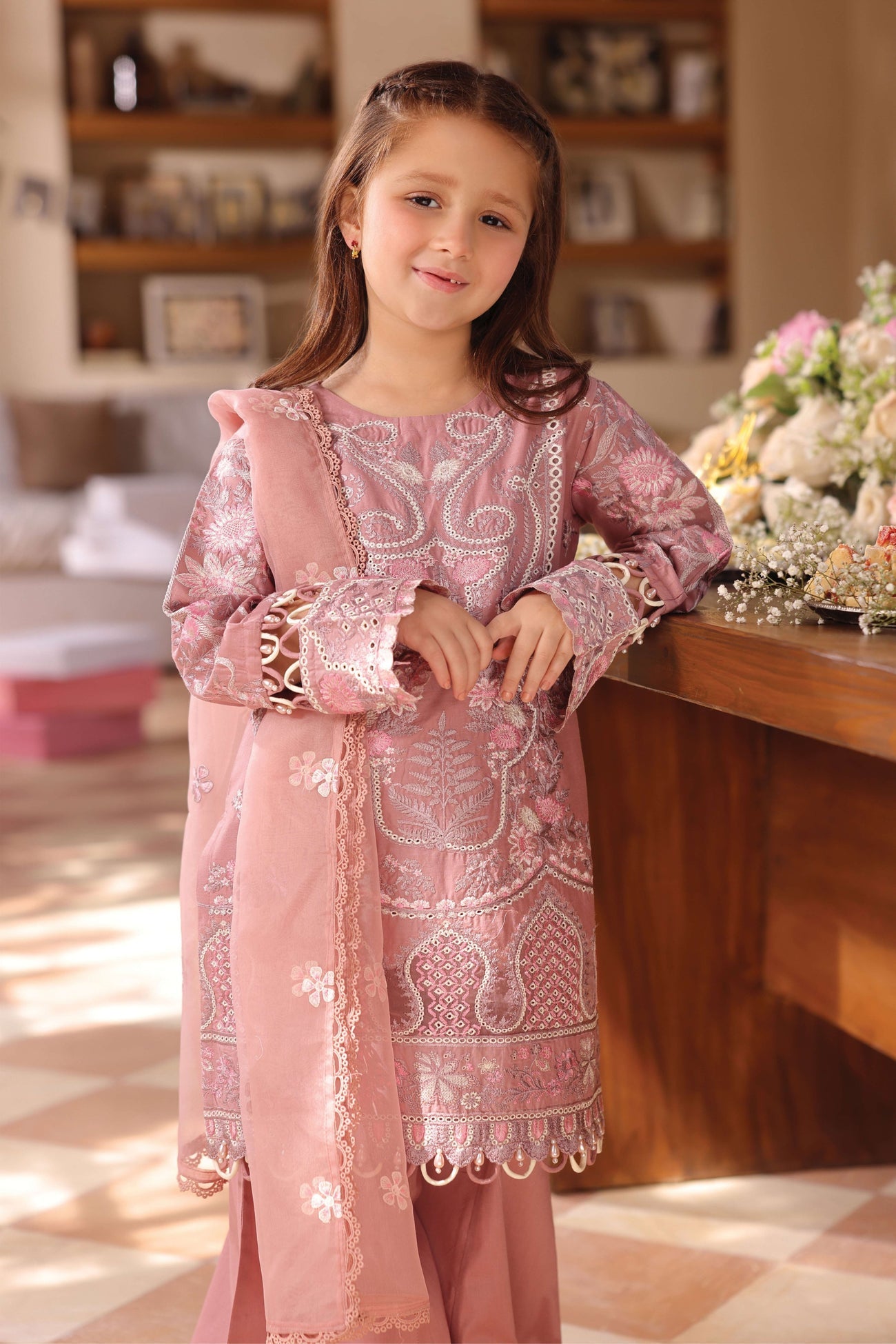 SIMRANS LAMHEY EID COLLECTION 3 PIECE CHIKAN KARI EMBROIDERED READYMADE SUIT MUMMY & ME - 3402 - S&S