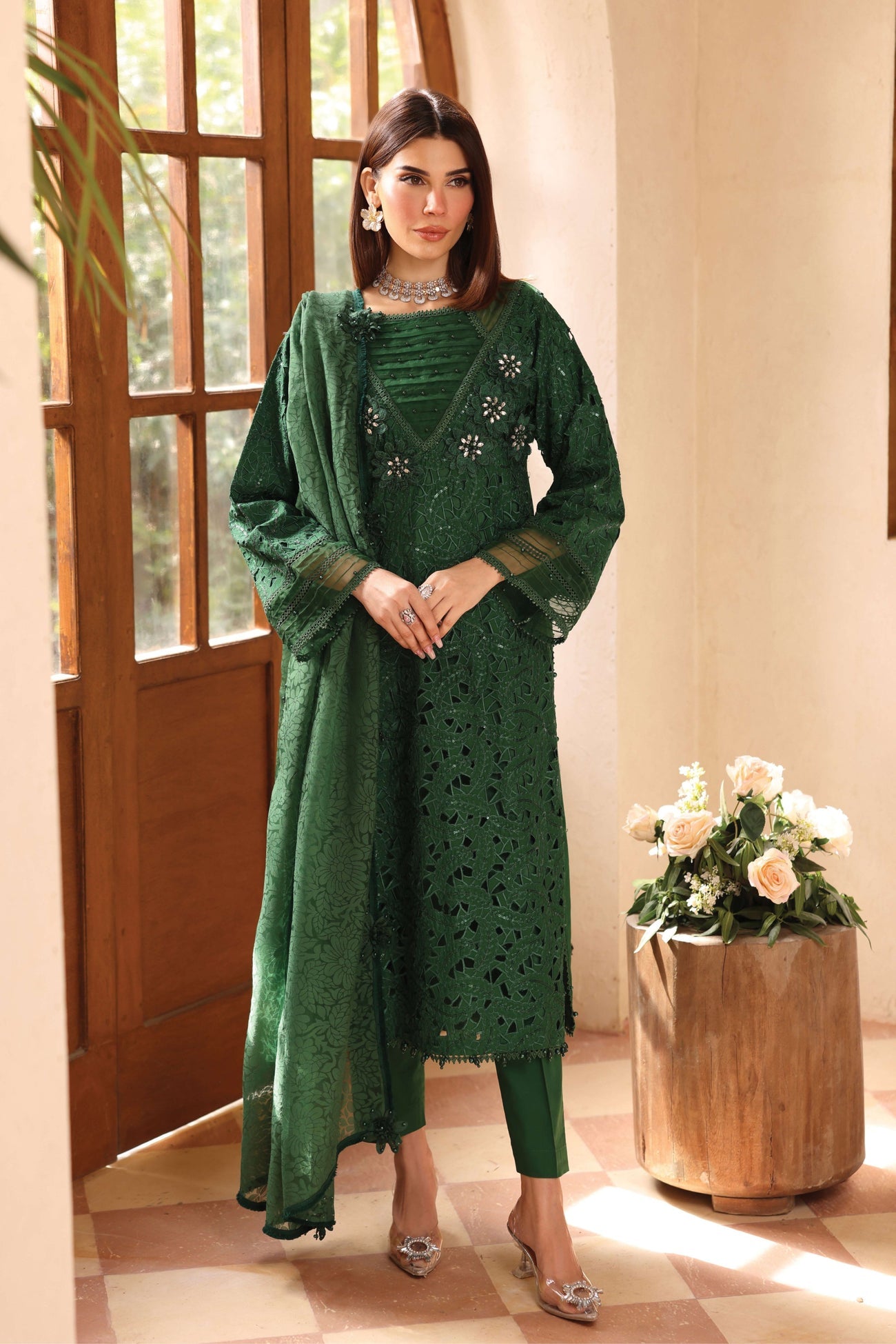 SIMRANS LAMHEY EID COLLECTION 3 PIECE CHIKAN KARI EMBROIDERED READYMADE SUIT MUMMY & ME - 3401 - S&S