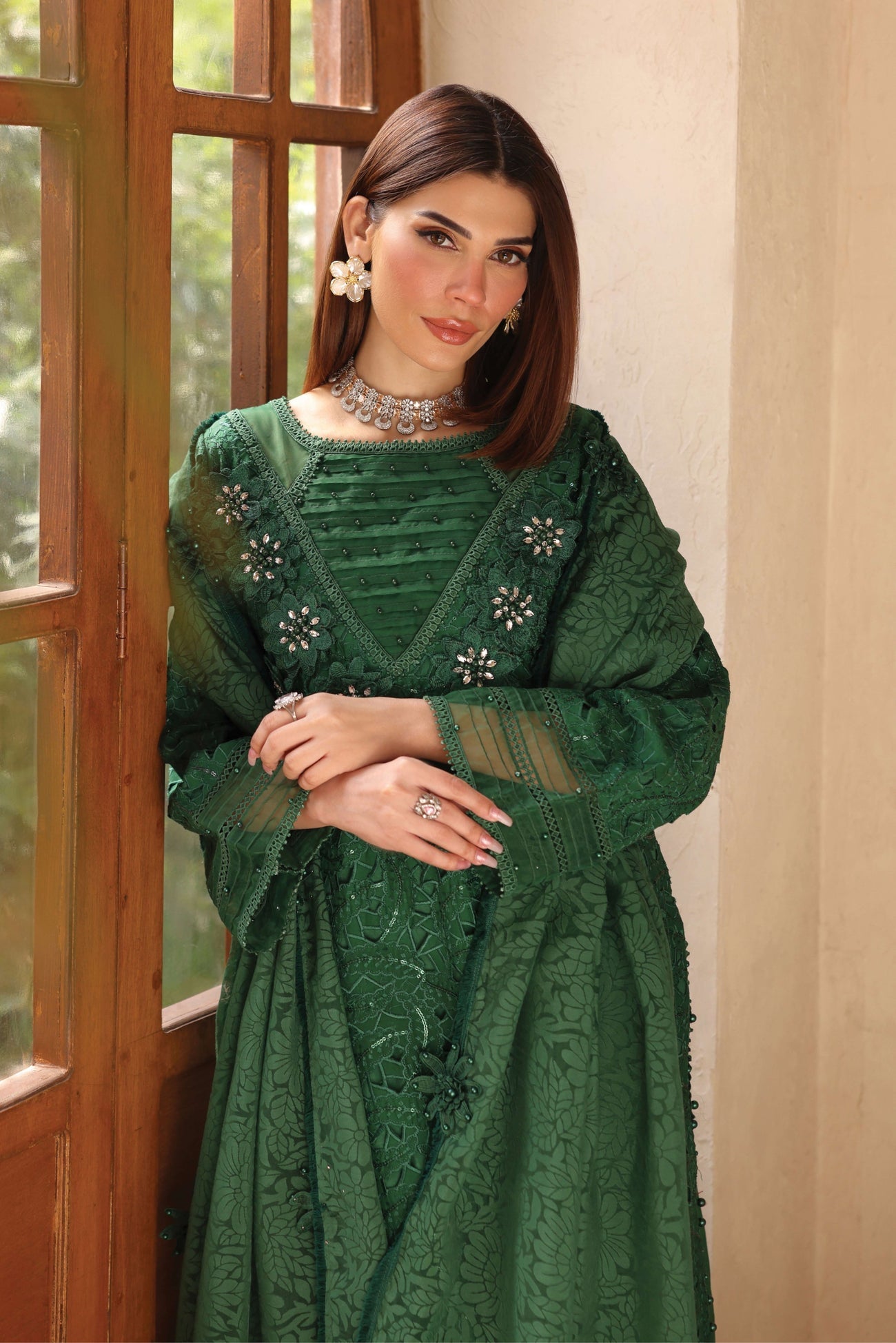 SIMRANS LAMHEY EID COLLECTION 3 PIECE CHIKAN KARI EMBROIDERED READYMADE SUIT MUMMY & ME - 3401 - S&S
