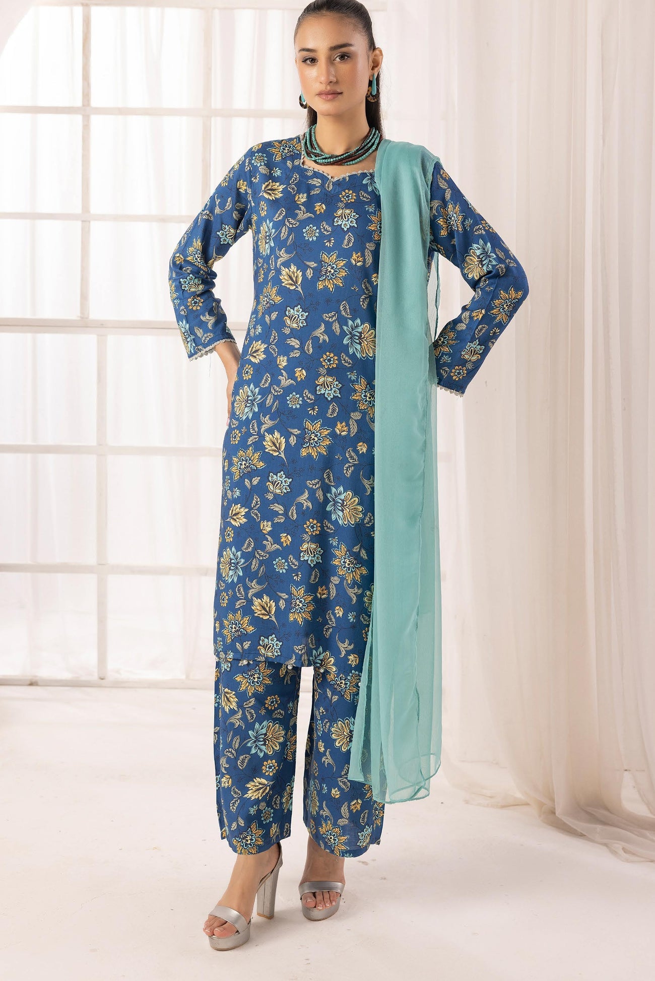 SIMRANS NAKHRA FLORAL ARABIC LAWN SUIT WITH CHIFFON DUPATTA READYMADE 06 - S&S