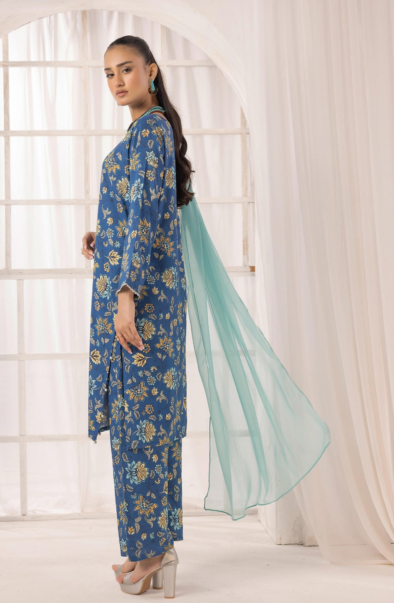 SIMRANS NAKHRA FLORAL ARABIC LAWN SUIT WITH CHIFFON DUPATTA READYMADE 06 - S&S