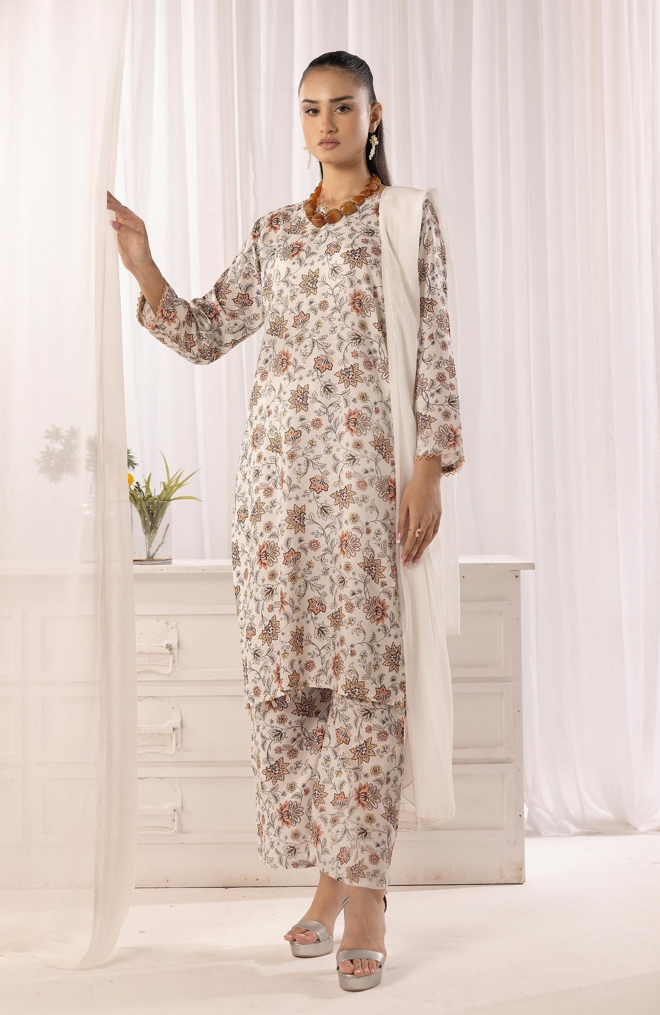 SIMRANS NAKHRA FLORAL ARABIC LAWN SUIT WITH CHIFFON DUPATTA READYMADE 05 - S&S