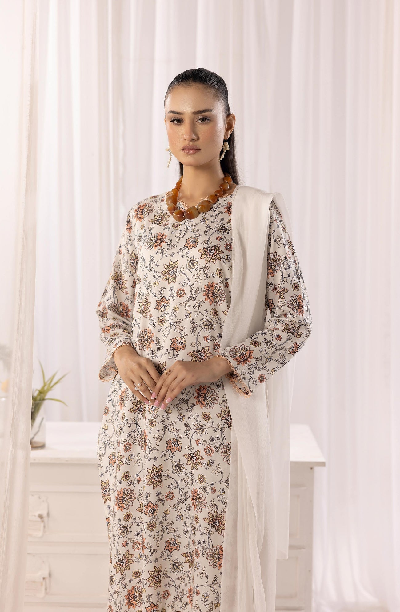SIMRANS NAKHRA FLORAL ARABIC LAWN SUIT WITH CHIFFON DUPATTA READYMADE 05 - S&S