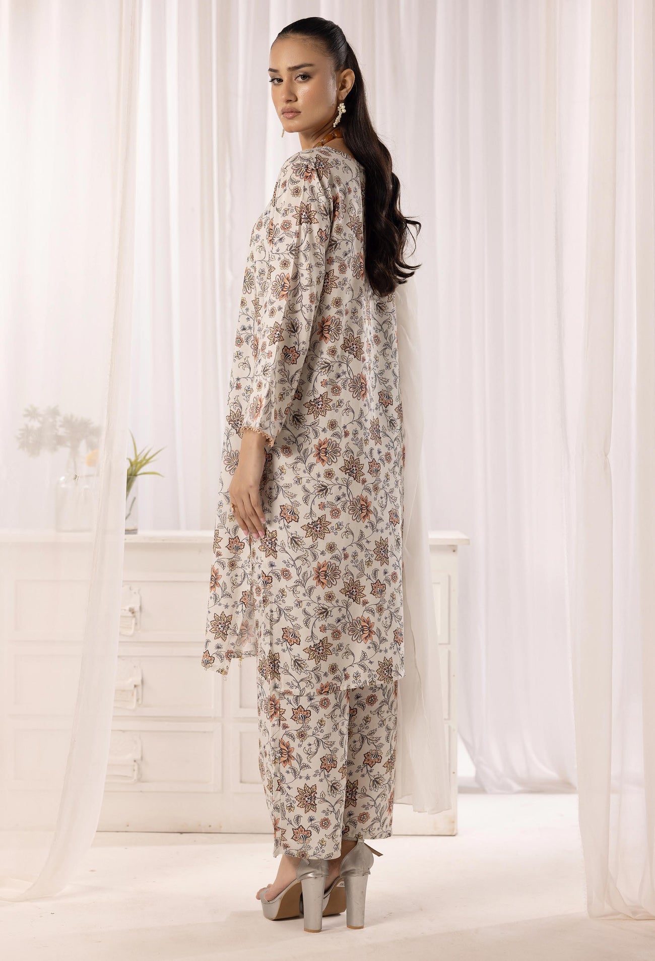 SIMRANS NAKHRA FLORAL ARABIC LAWN SUIT WITH CHIFFON DUPATTA READYMADE 05 - S&S