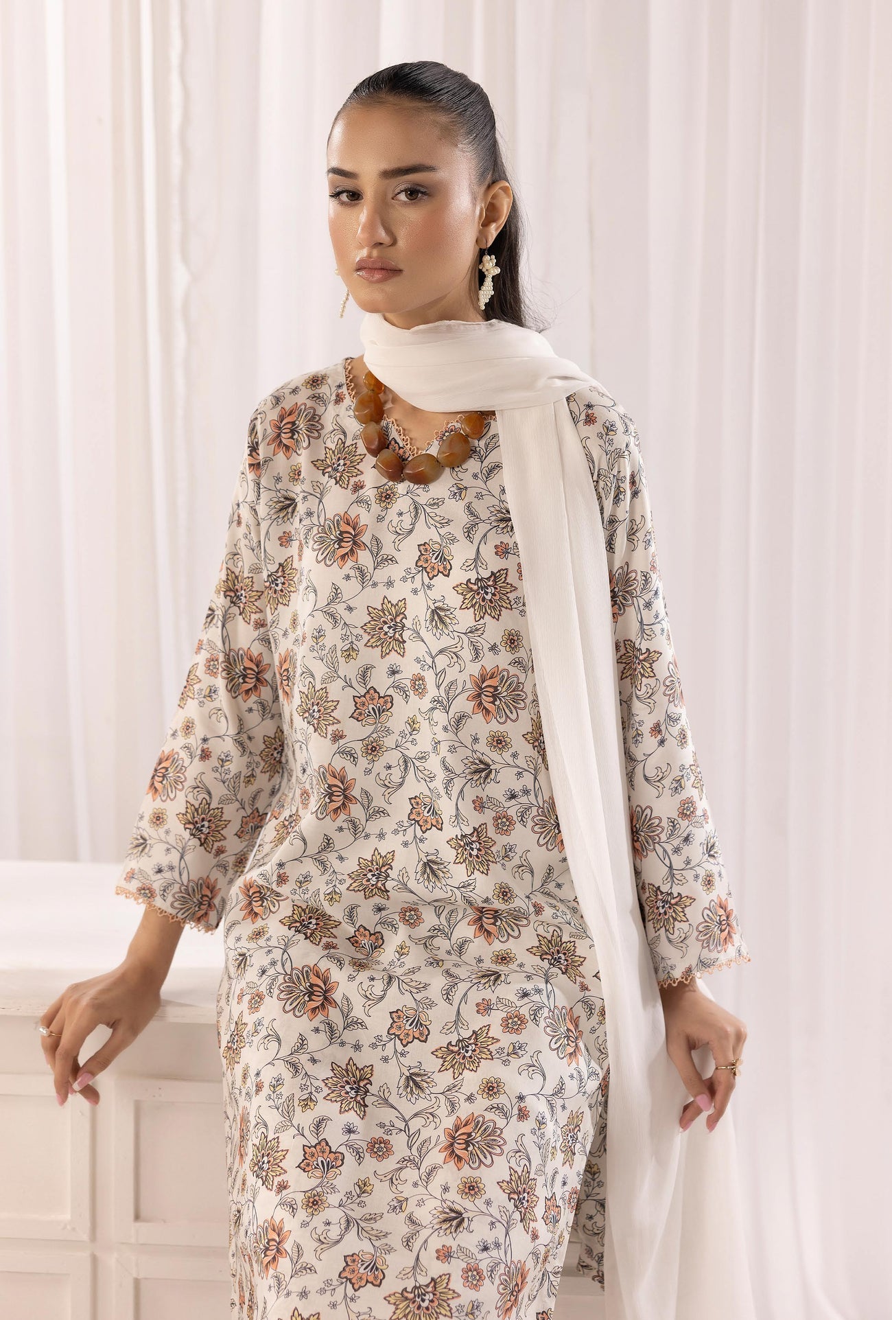 SIMRANS NAKHRA FLORAL ARABIC LAWN SUIT WITH CHIFFON DUPATTA READYMADE 05 - S&S