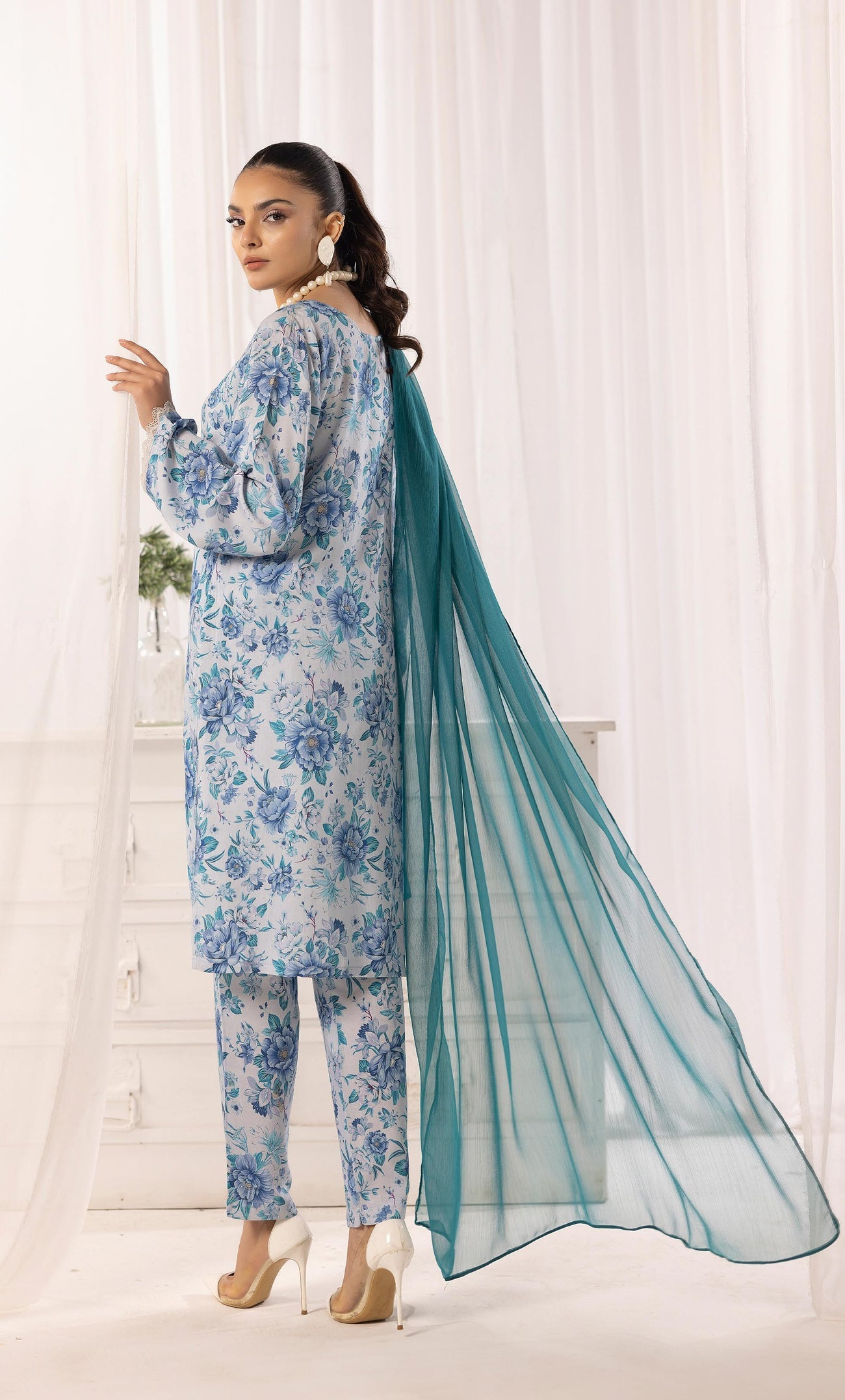 SIMRANS NAKHRA FLORAL ARABIC LAWN SUIT WITH CHIFFON DUPATTA READYMADE 02 - S&S