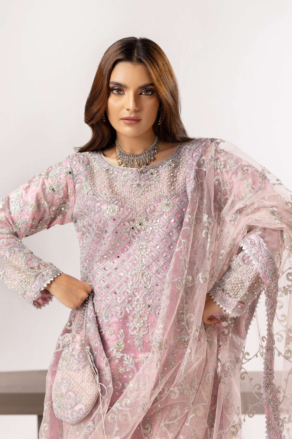 Simrans wedding collection 3 piece embroidered lengha suit 1 - S&S