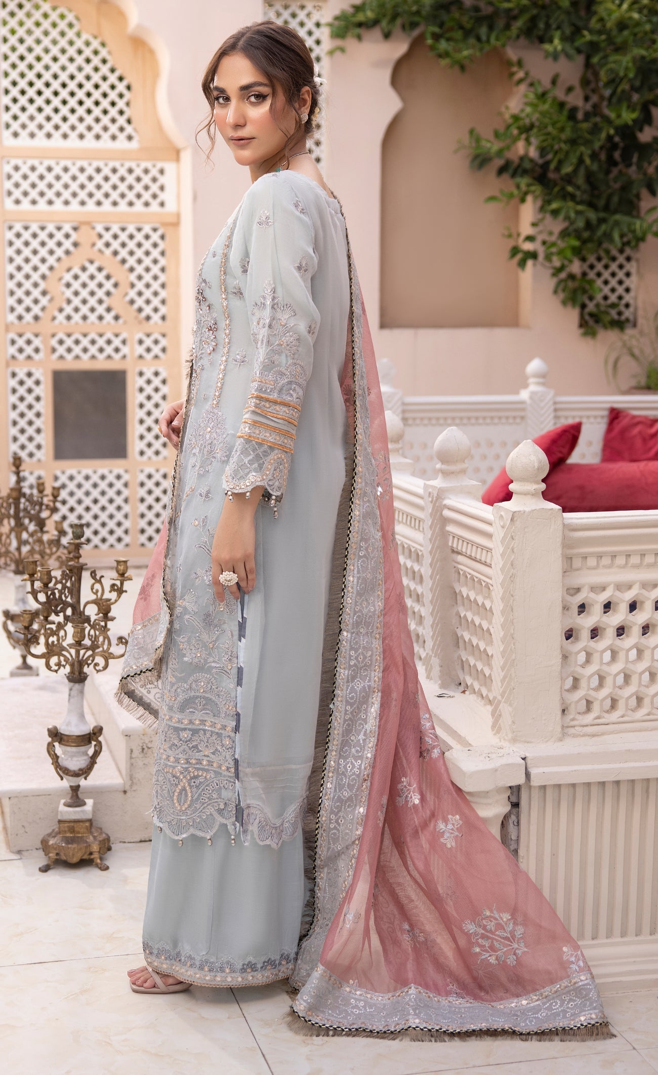 SIMRANS IMROZIA CHIFFON PREMIUM INSPIRED EMBROIDERED 3 PIECE ICELANDIC WEDDING OUTFIT 03 - S&S