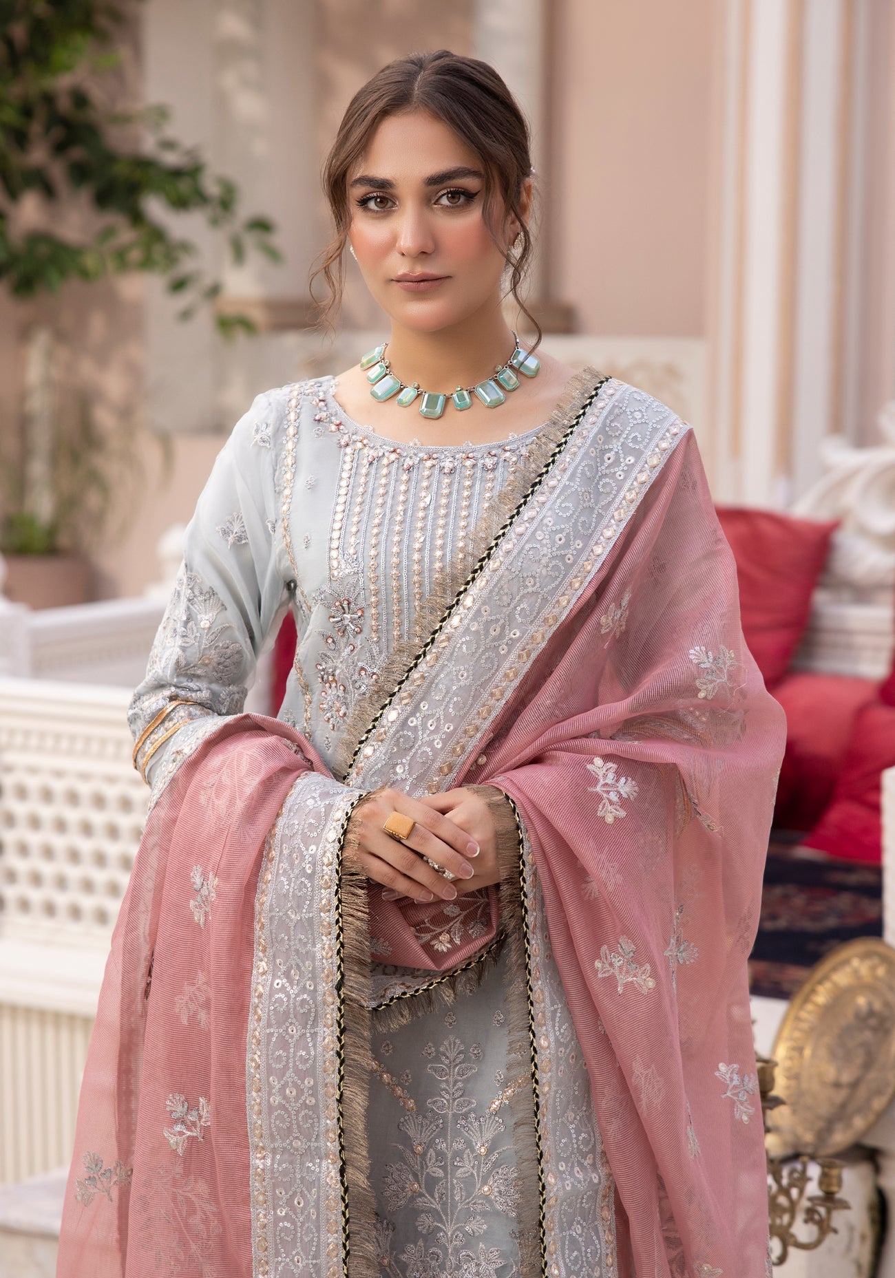 SIMRANS IMROZIA CHIFFON PREMIUM INSPIRED EMBROIDERED 3 PIECE ICELANDIC WEDDING OUTFIT 03 - S&S