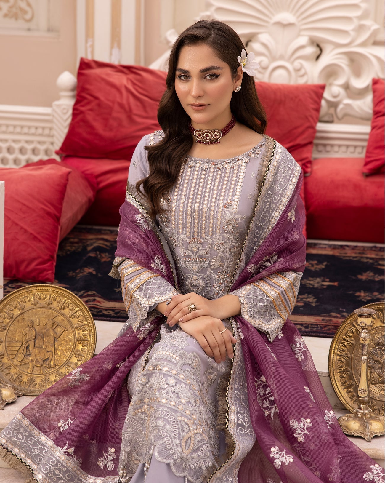 SIMRANS IMROZIA CHIFFON PREMIUM INSPIRED EMBROIDERED 3 PIECE ICELANDIC WEDDING OUTFIT - S&S