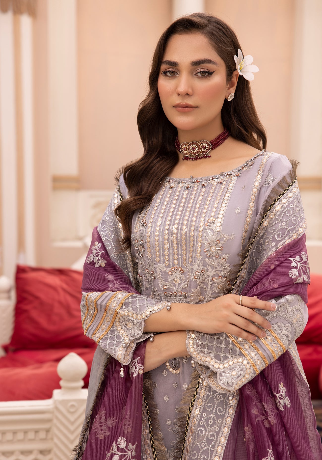 SIMRANS IMROZIA CHIFFON PREMIUM INSPIRED EMBROIDERED 3 PIECE ICELANDIC WEDDING OUTFIT - S&S