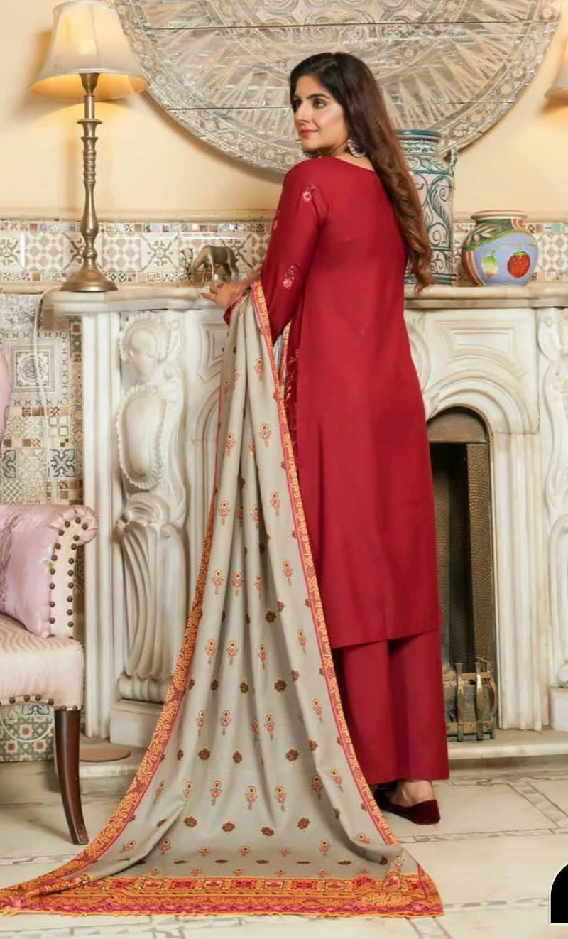 MUNIRA | EMBROIDERED DHANAK WOOL SHAWL READYMADE | MGL069