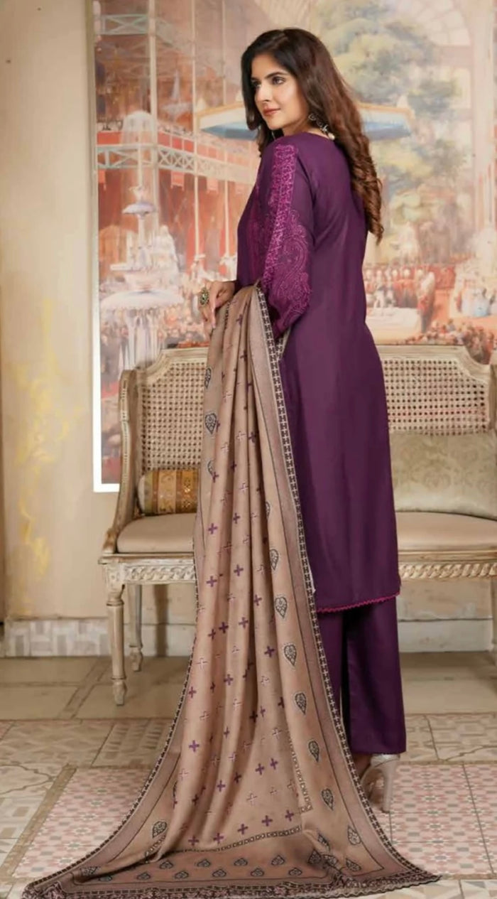 MUNIRA | EMBROIDERED DHANAK WOOL SHAWL READYMADE | MD13