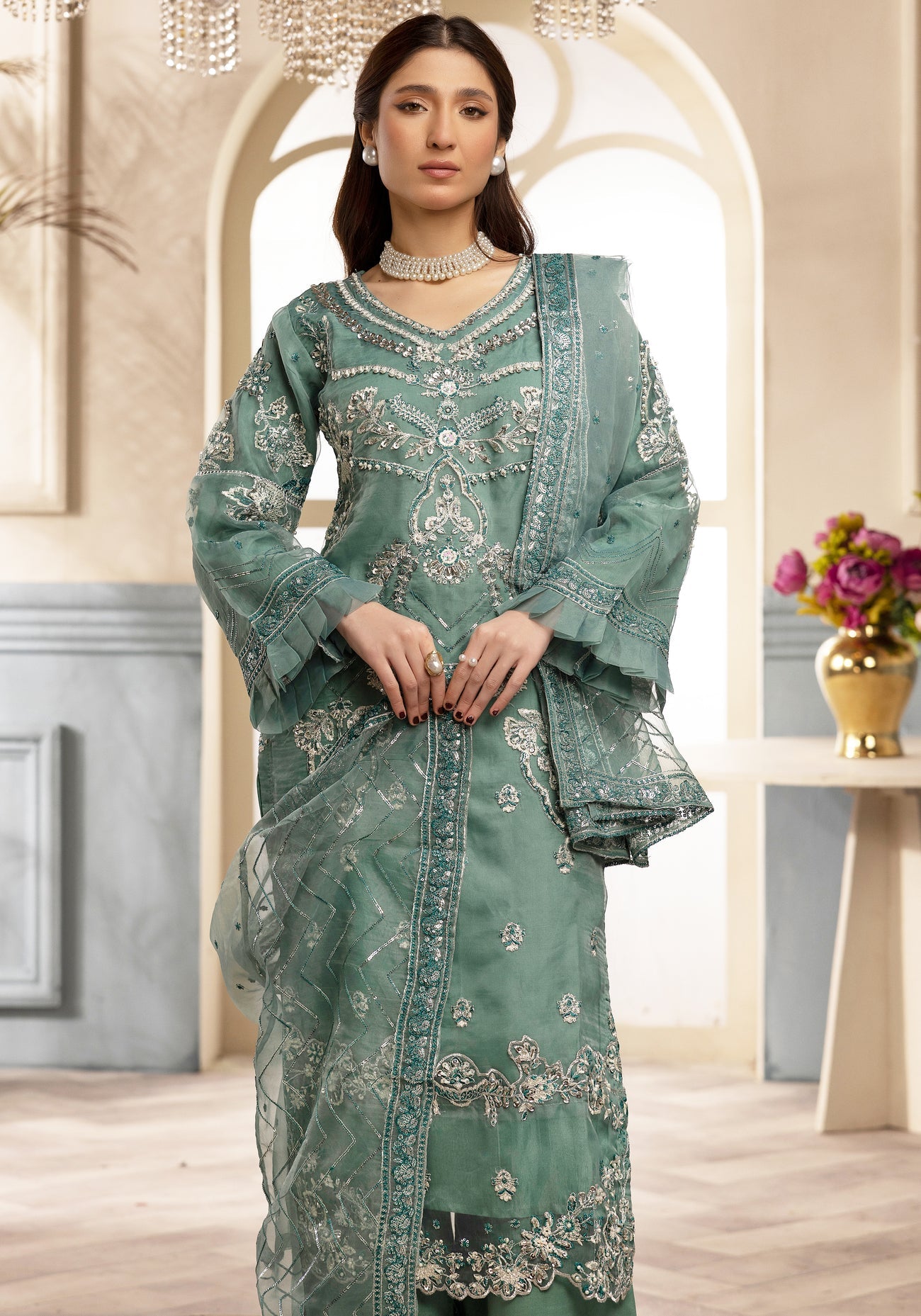 ZARA SHAH ORGANZA EMBROIDERED 3PC READYMADE ZS032