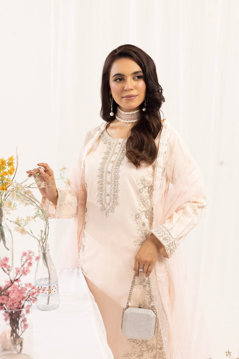 Mehak Ladies Raw Silk 3 Piece Sharara Wedding Outfit Peach 131301
