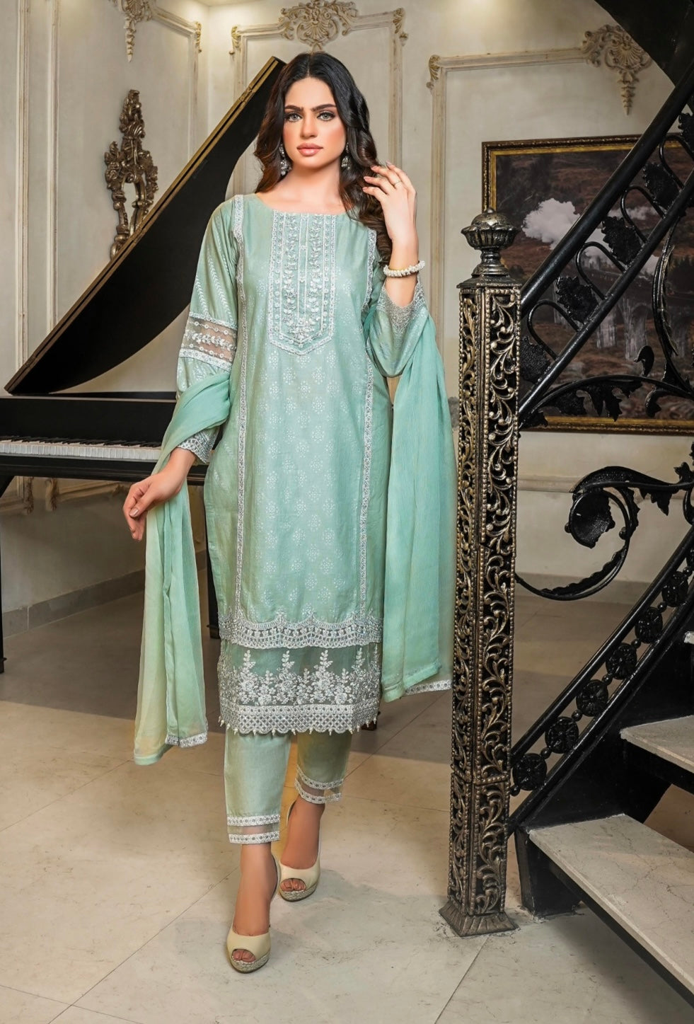 SIMRANS ‘PEARL ’ | EID EMBROIDERED SEQUENCE COTTON READYMADE | SM104