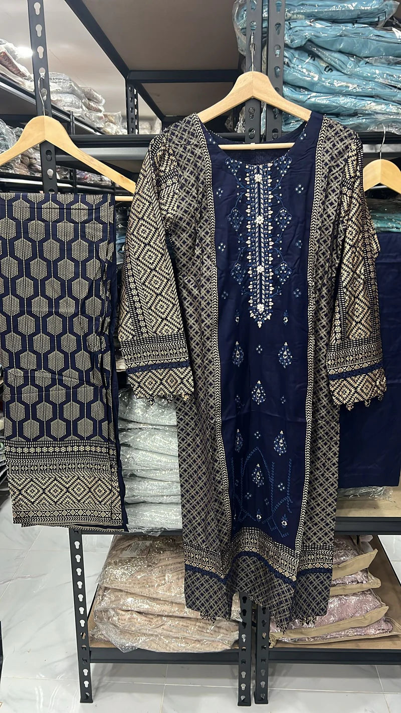 NAKHRA COLLECTIONS EMBROIDERED 3PC LINEN READYMADE | SUKH02