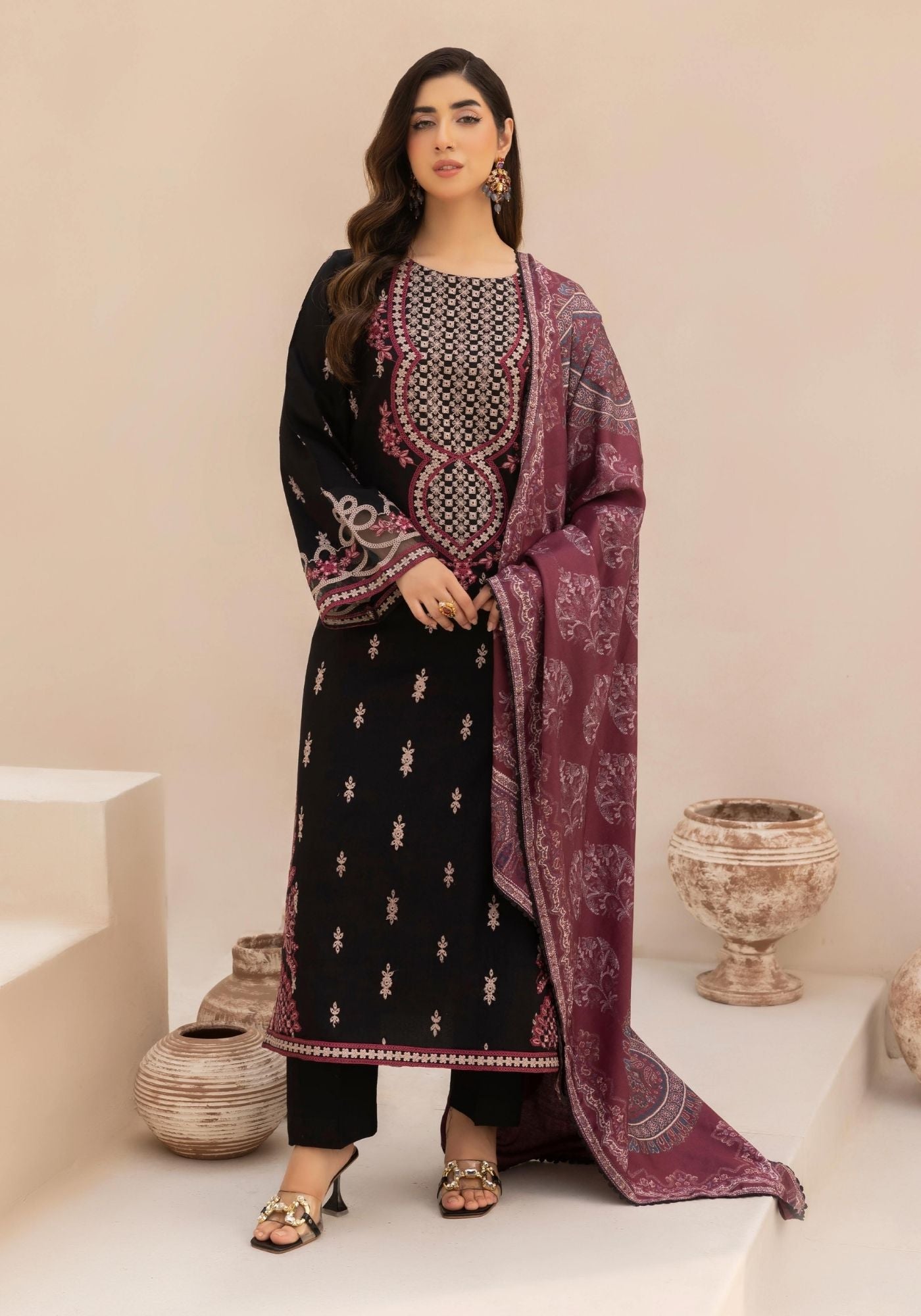 EMBER DHANAK EMBROIDERED 3PC READYMADE Mehak 202502