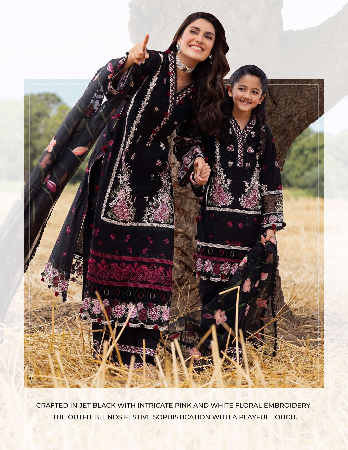 SIMRANS Heer premium 3 piece mummy & me Ledies Black medium Eid outfit