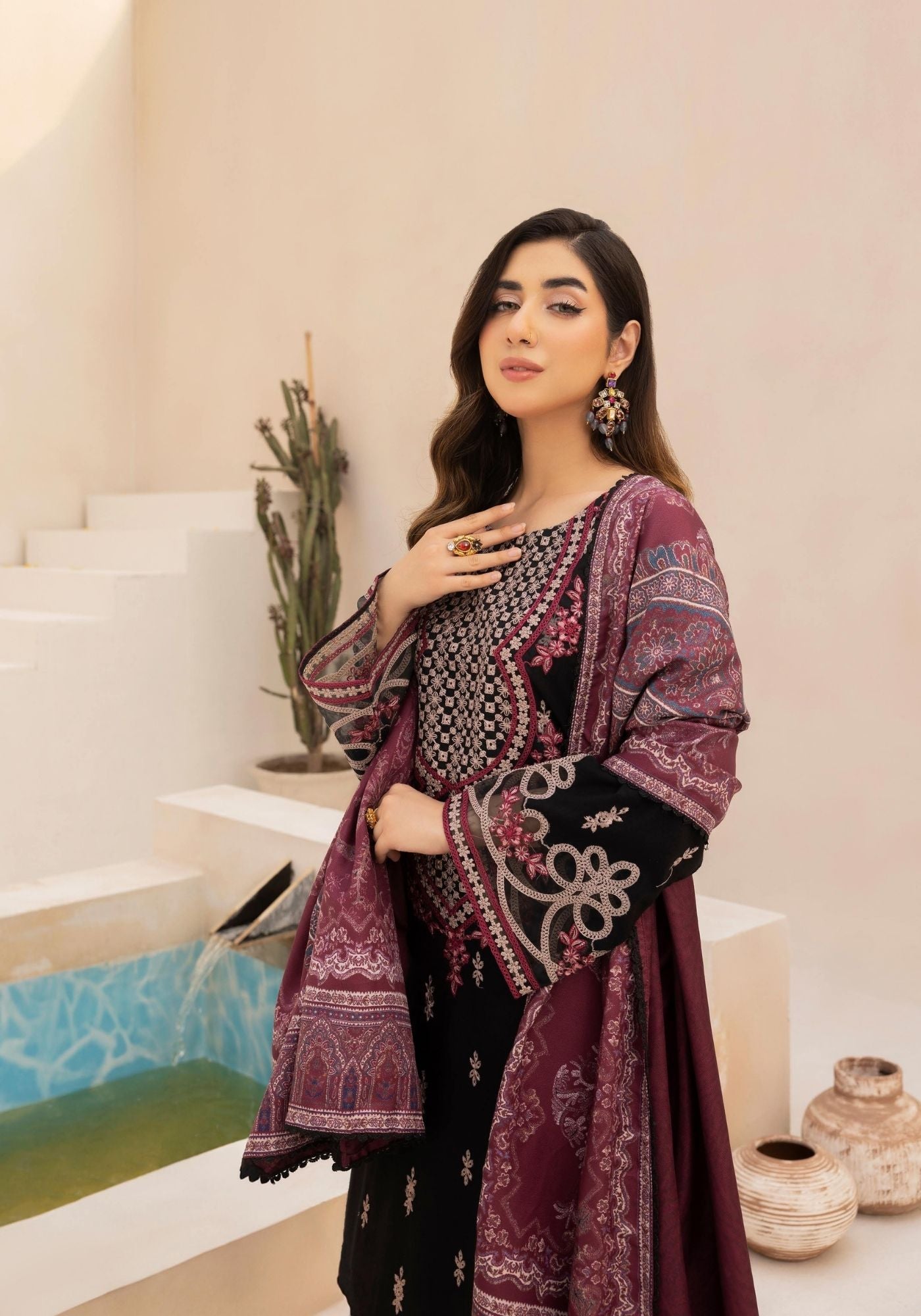 EMBER DHANAK EMBROIDERED 3PC READYMADE Mehak 202502