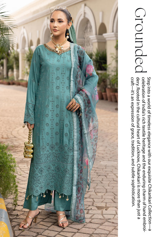SIMRANS LUXURY HANDWORK CHICKNKARI 3PC READYMADE 506