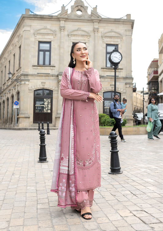 SIMRANS BAKU EMBROIDERED LINEN WITH KOTAIL SHAWLS 3PC EMBROIDERED READYMADE SBL404