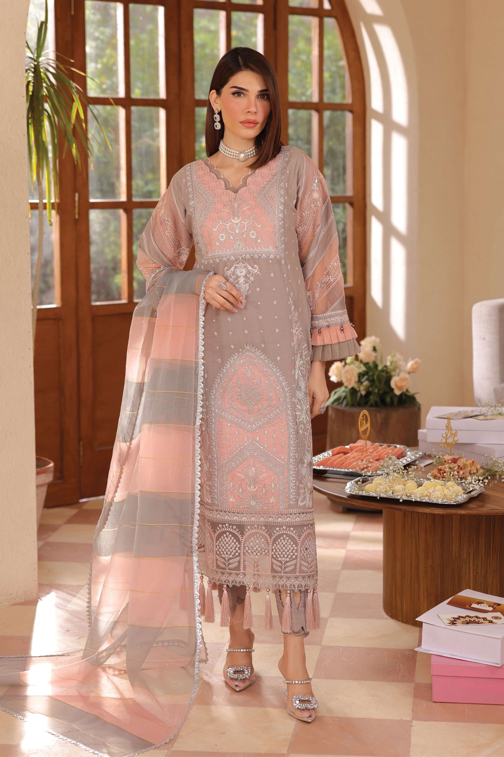 SIMRANS Lamhey Eid collection 3 piece chikan kari embroidered readymade suit Mummy & Me - 3404 - S&S