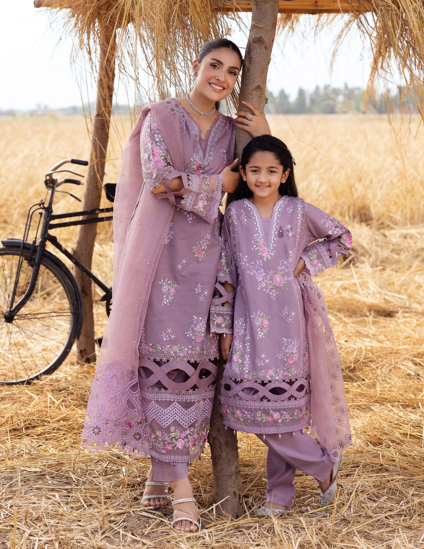 SIMRANS Heer premium 3 piece mummy & me Girls Purple medium Eid outfit