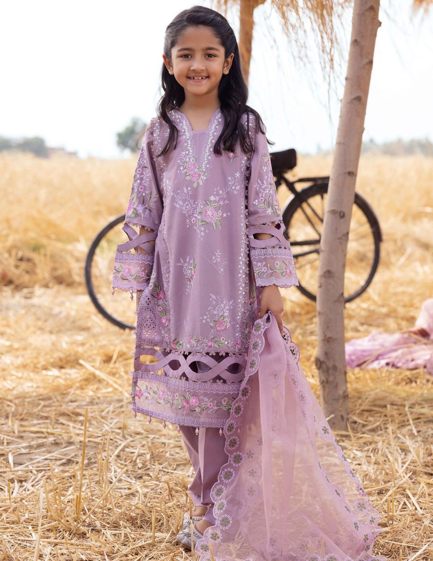 SIMRANS Heer premium 3 piece mummy & me Girls Purple medium Eid outfit