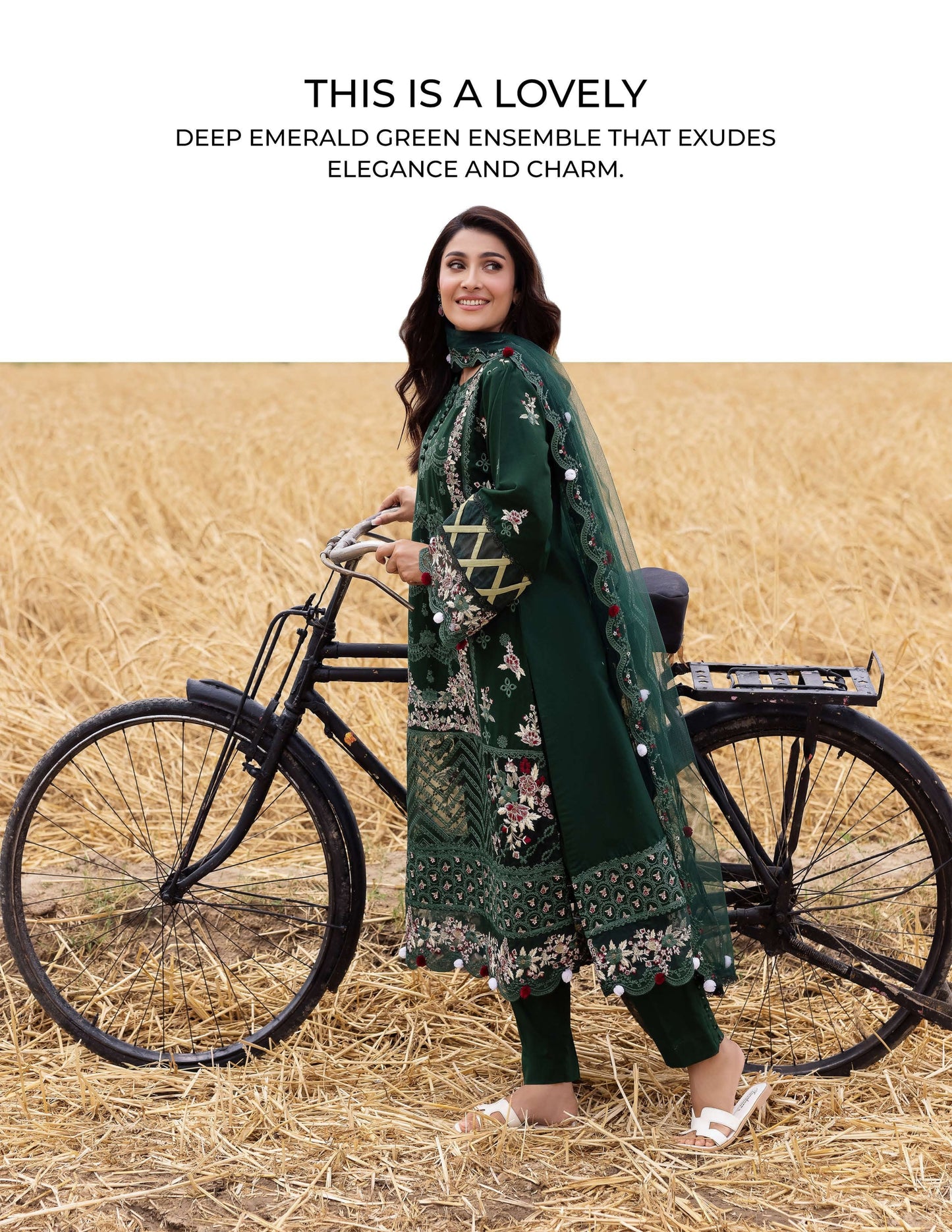 SIMRANS Heer premium 3 piece mummy & me Ledies DGreen medium Eid outfit