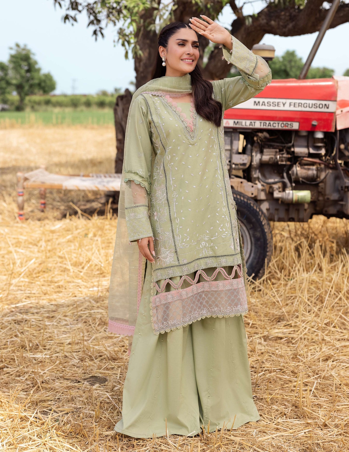 SIMRANS Heer premium 3 piece mummy & me Ledies Green medium Eid outfit