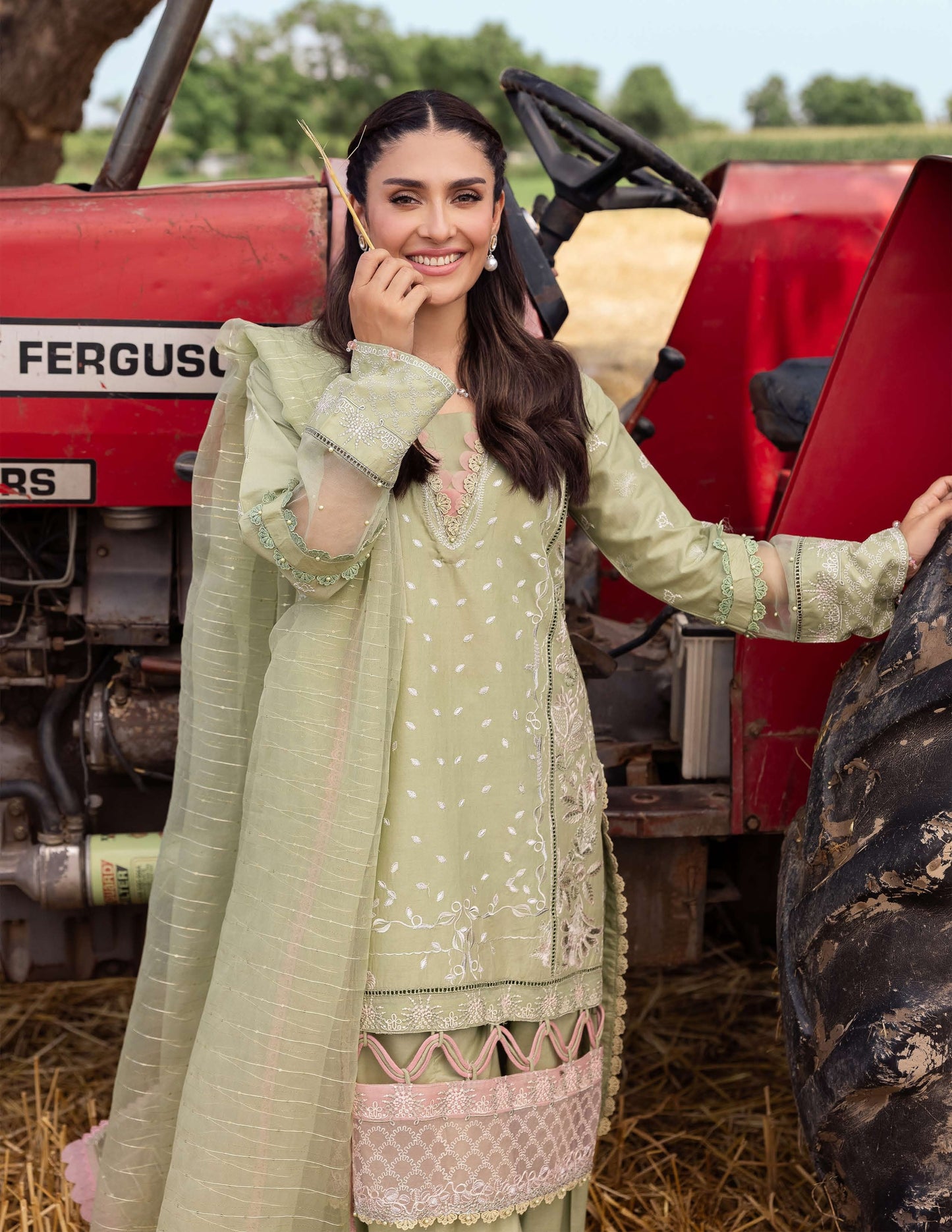 SIMRANS Heer premium 3 piece mummy & me Ledies Green medium Eid outfit