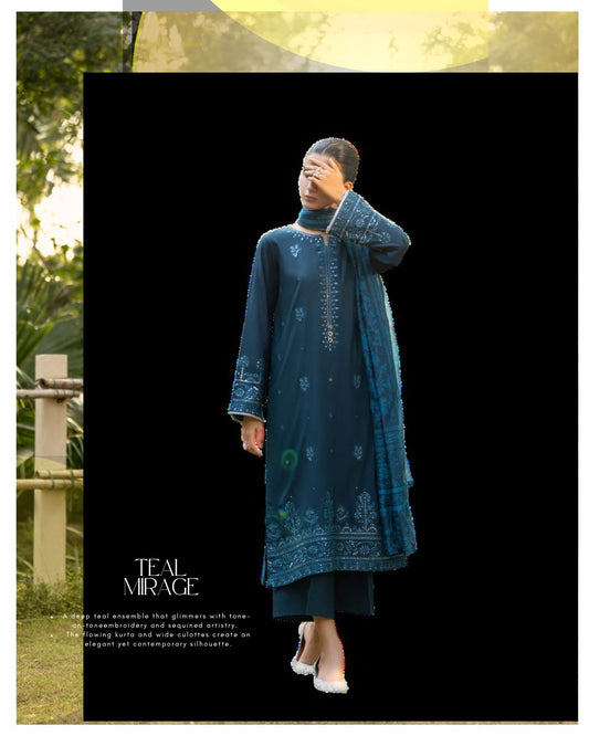 Premium Linen 3PC Embroidered Outfit RUA17