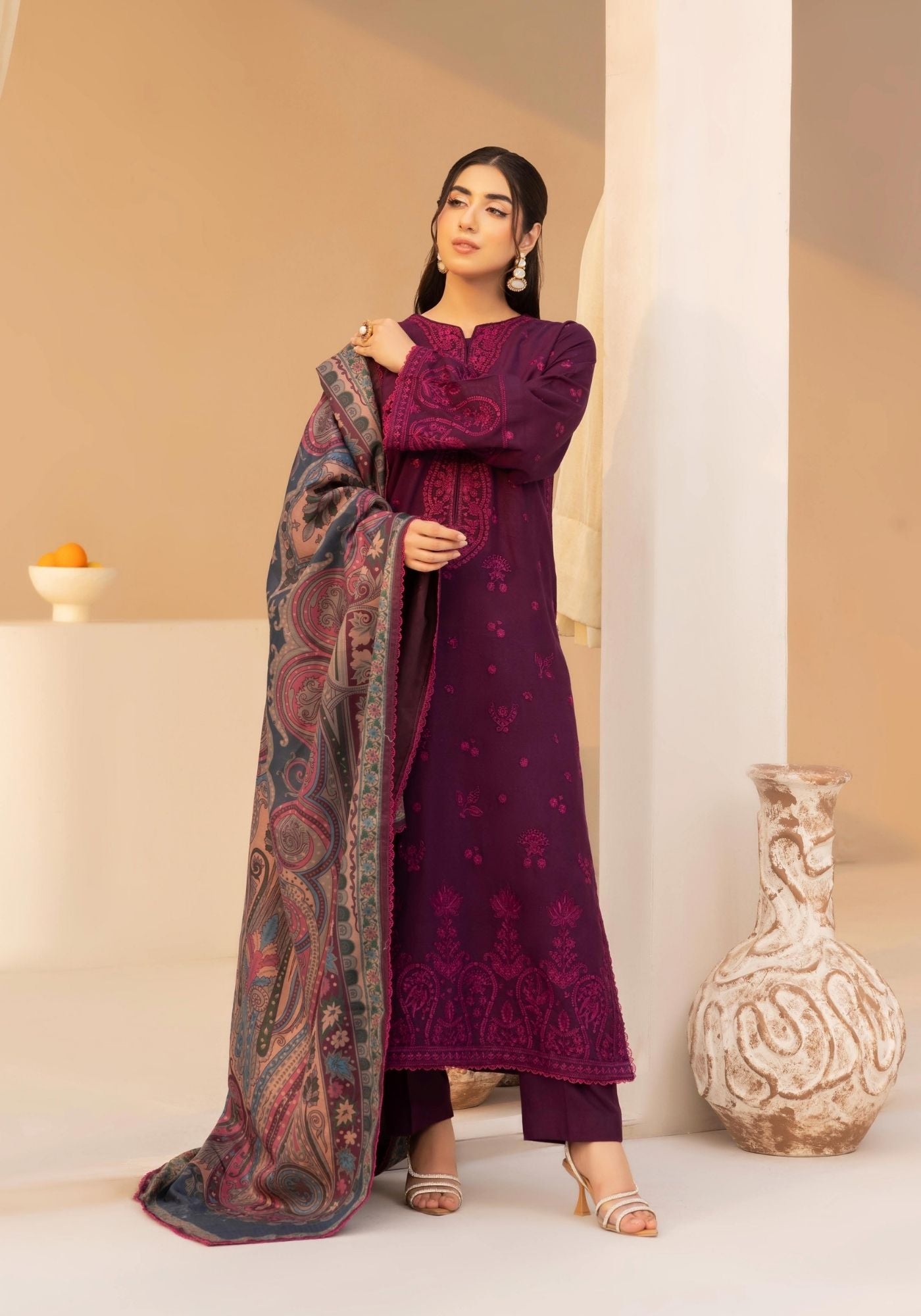 EMBER DHANAK EMBROIDERED 3PC READYMADE Mehak 202501