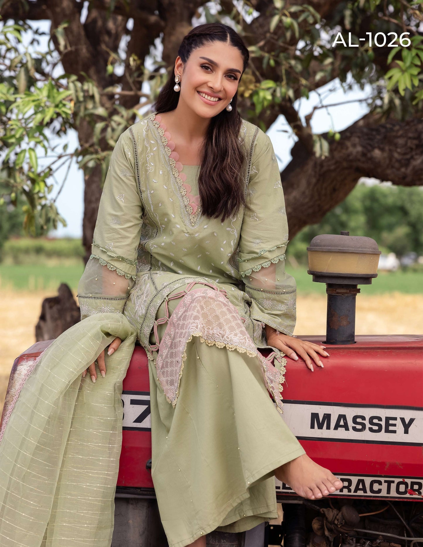 SIMRANS Heer premium 3 piece mummy & me Ledies Green medium Eid outfit