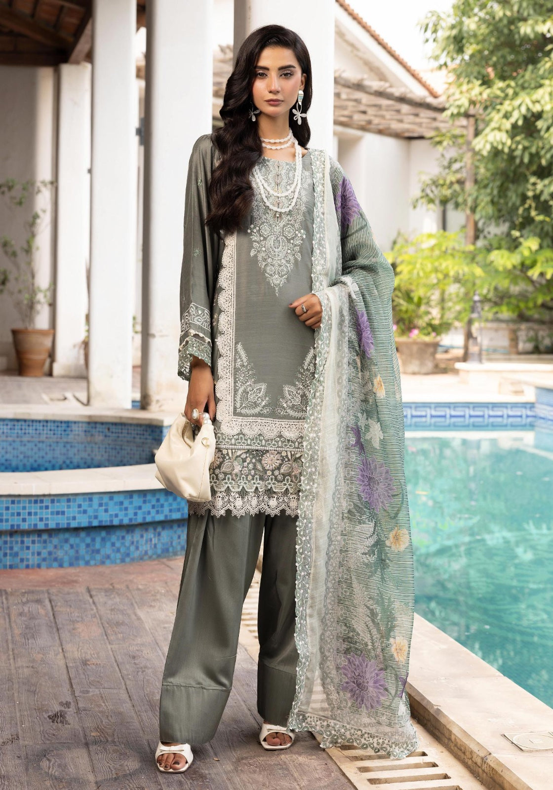 SIMRANS Khaas premium 3 piece mummy & me Ledies Grey Eid outfit.BK08