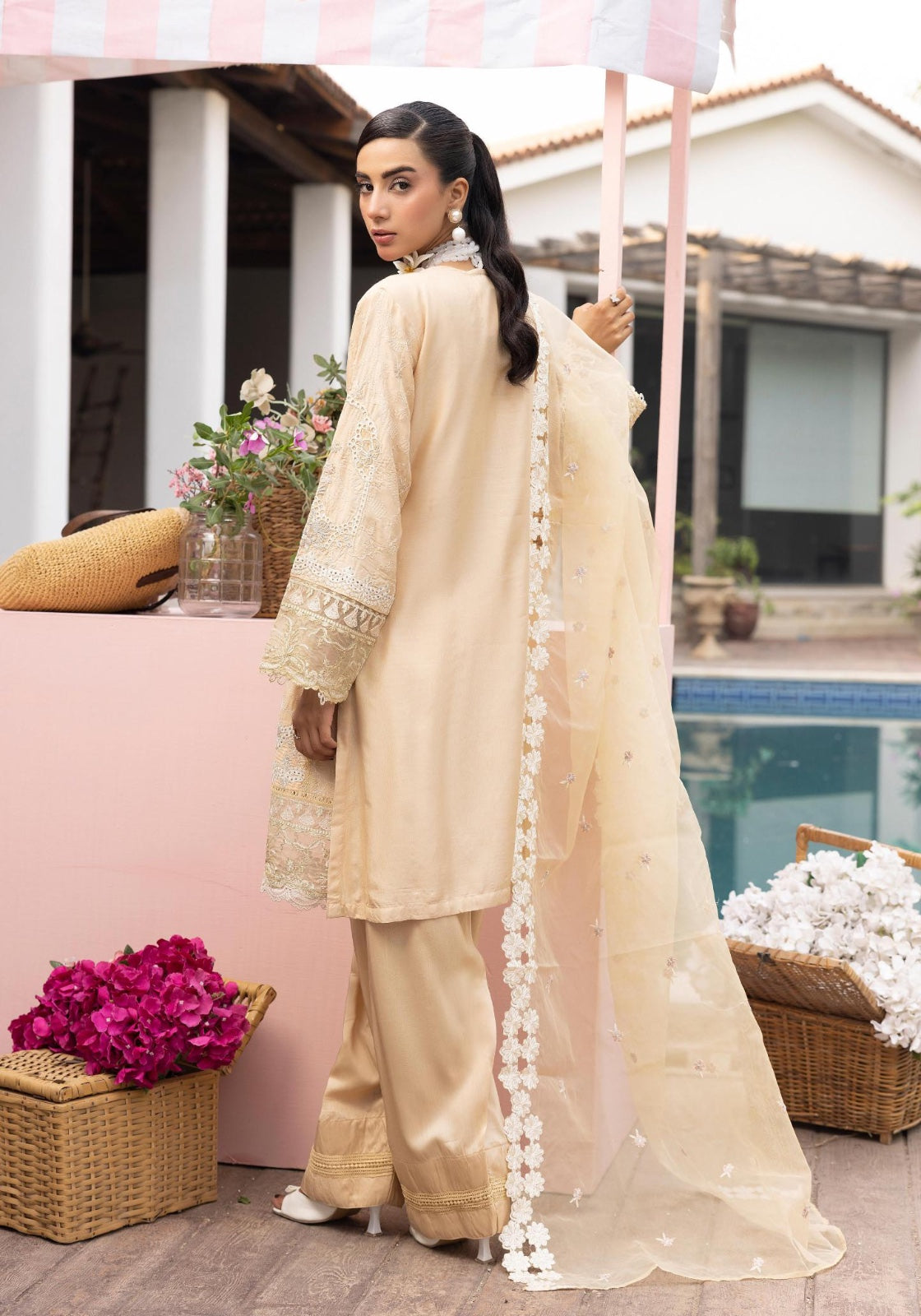 SIMRANS Khaas premium 3 piece mummy & me Ledies Beige Eid outfitCK05