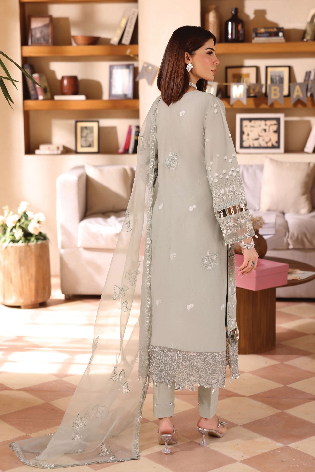 SIMRANS LAMHEY EID COLLECTION 3 PIECE CHIKAN KARI EMBROIDERED READYMADE SUIT MUMMY & ME - 3406 - S&S