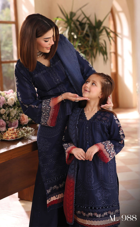 SIMRANS LAMHEY EID COLLECTION 3 PIECE CHIKAN KARI EMBROIDERED READYMADE SUIT MUMMY & ME - 3403 - S&S